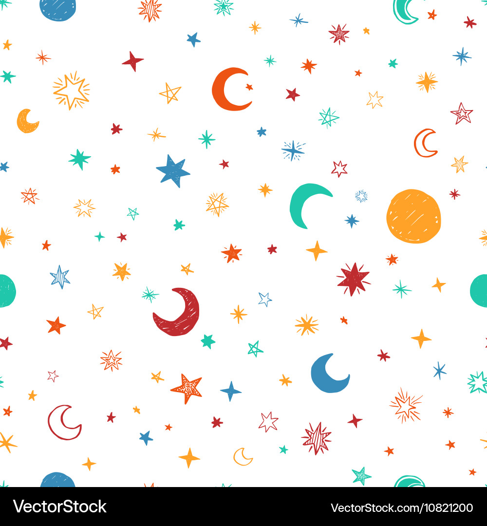 Seamless pattern with handdrawn stars and moons vector image
