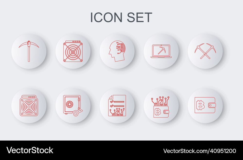 Set line cryptocurrency wallet asic miner brain Set line cryptocurrency wallet asic miner brain vector image