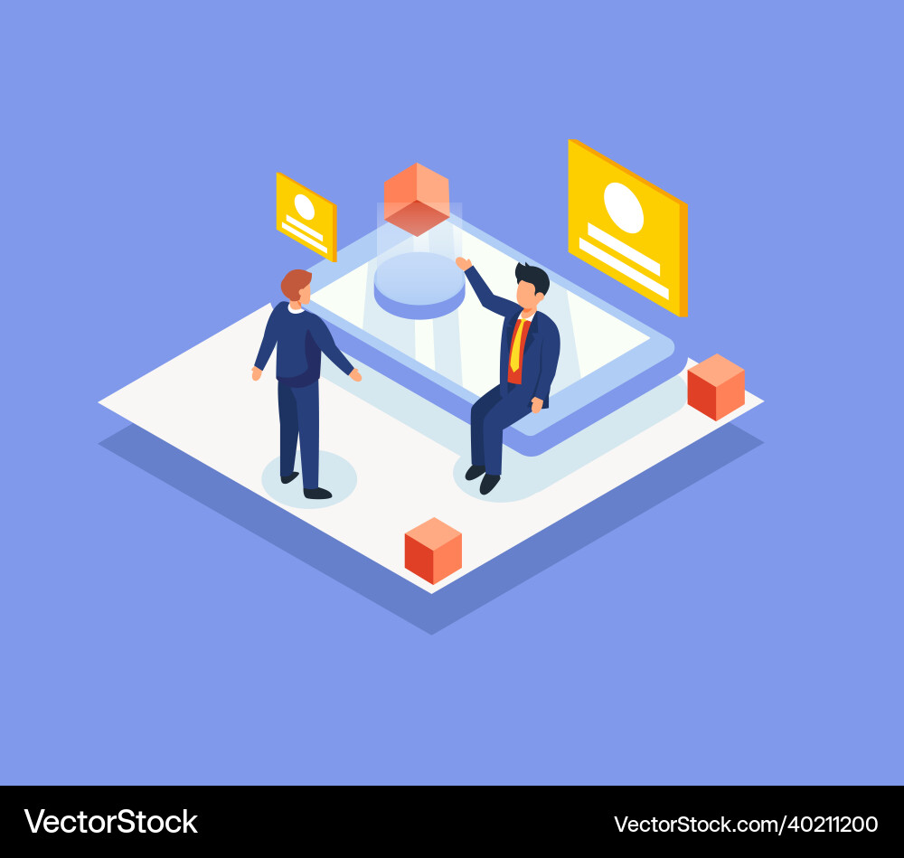 Two young business people meeting isometric Two young business people meeting isometric vector image