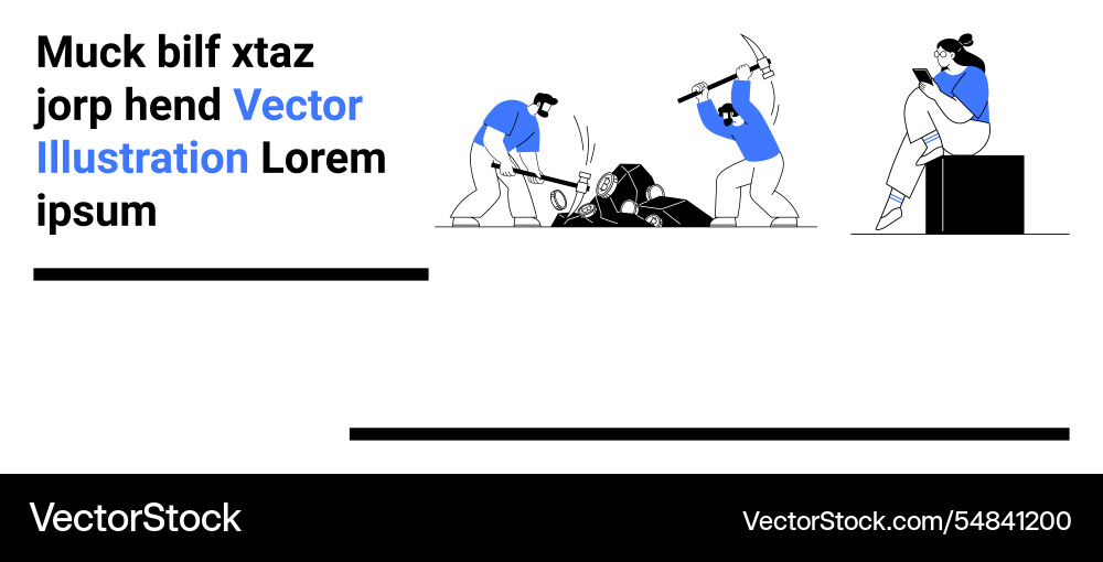 Workers using tools to break rocks while one Workers using tools to break rocks while one vector image