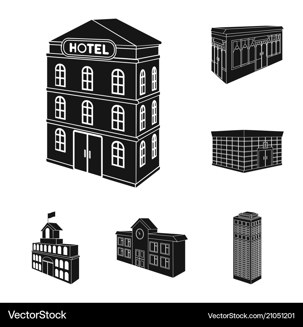 Building and architecture black icons in set Vector Image