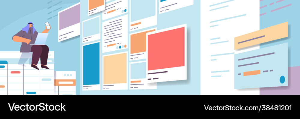 Developer using smartphone creating mobile app ui Developer using smartphone creating mobile app ui vector image
