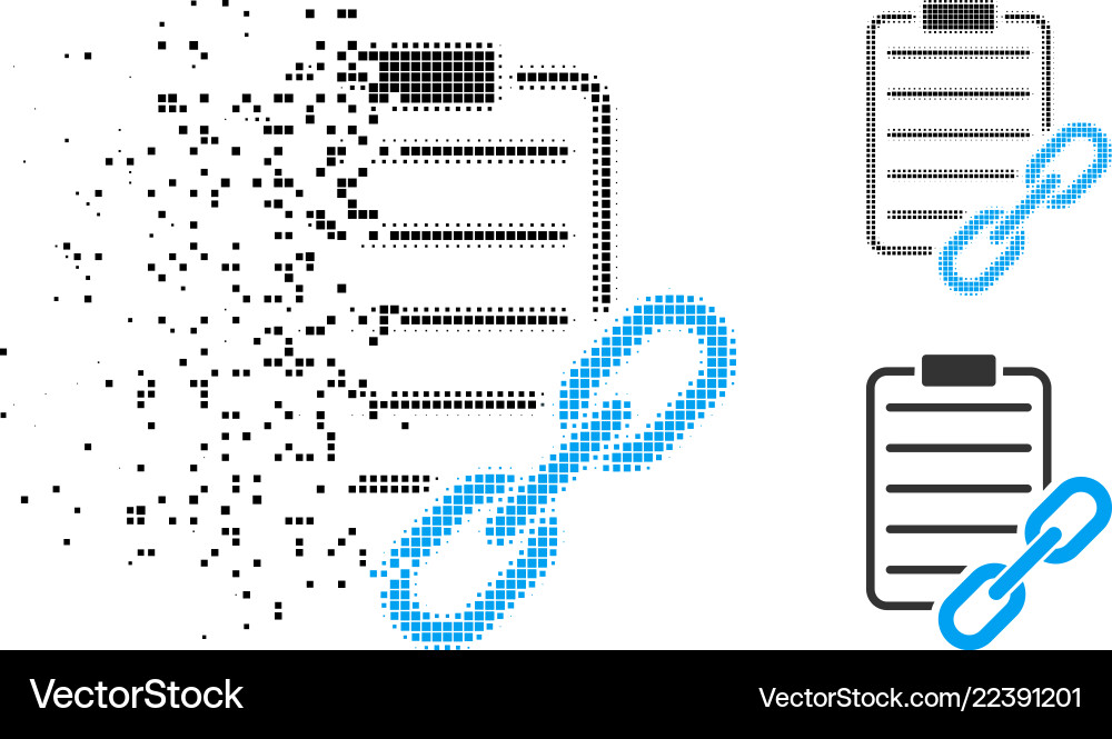 Fractured dot halftone blockchain contract icon Fractured dot halftone blockchain contract icon vector image
