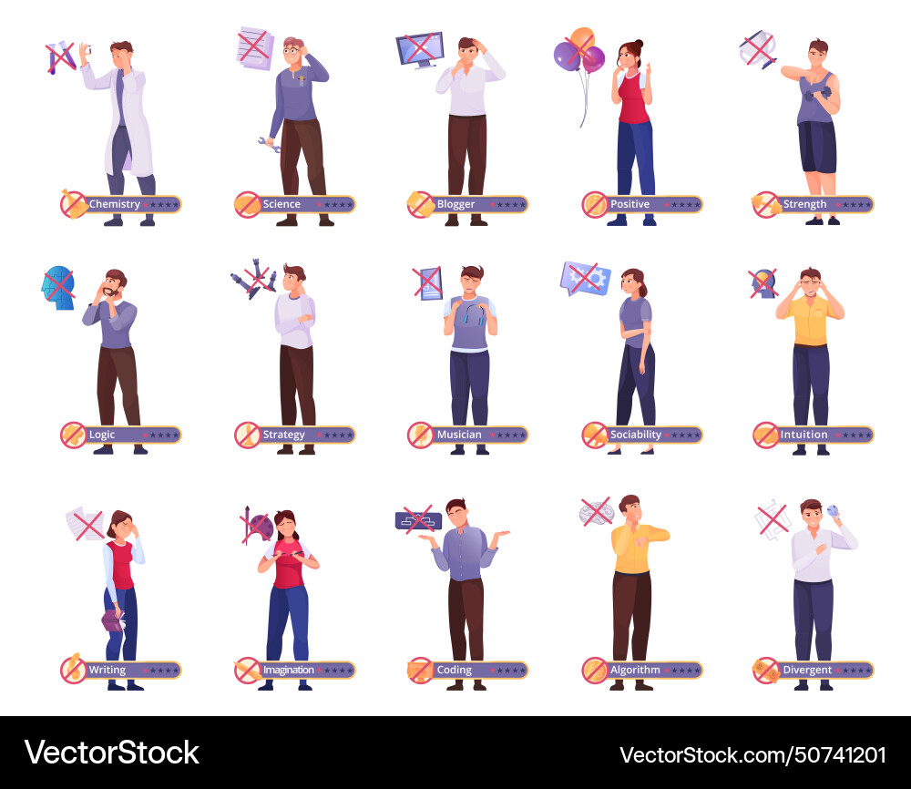 Mental illness flat set Royalty Free Vector Image