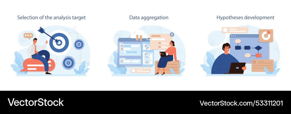 Predictive analytics set process of using data Predictive analytics set process of using data vector image