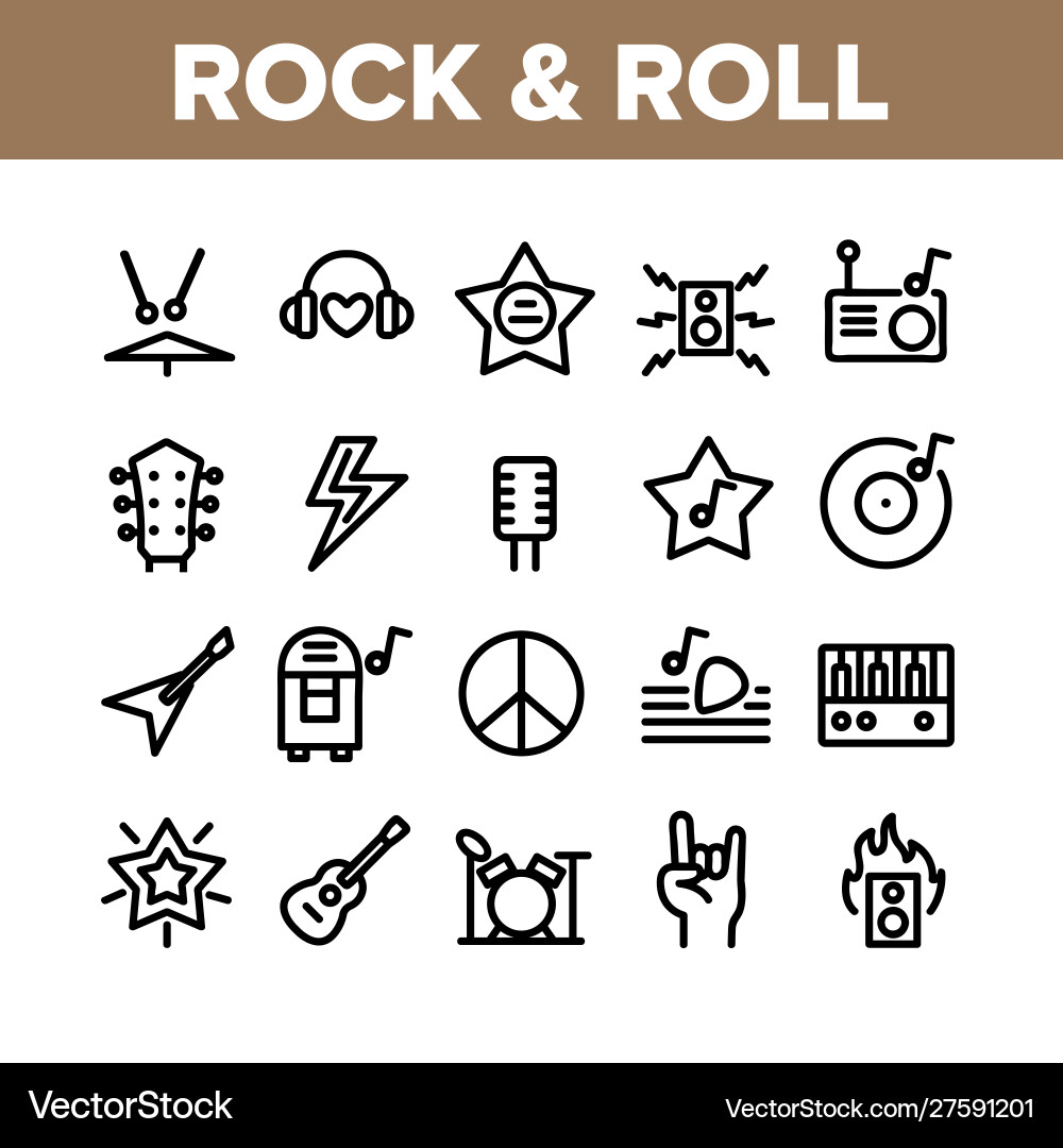 Rock and roll collection elements icons set Vector Image
