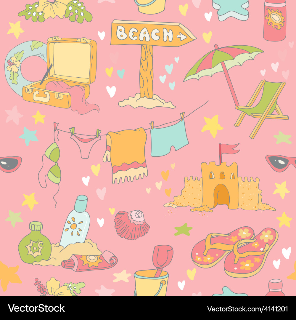 Seaside and summer background - seamless pattern vector image