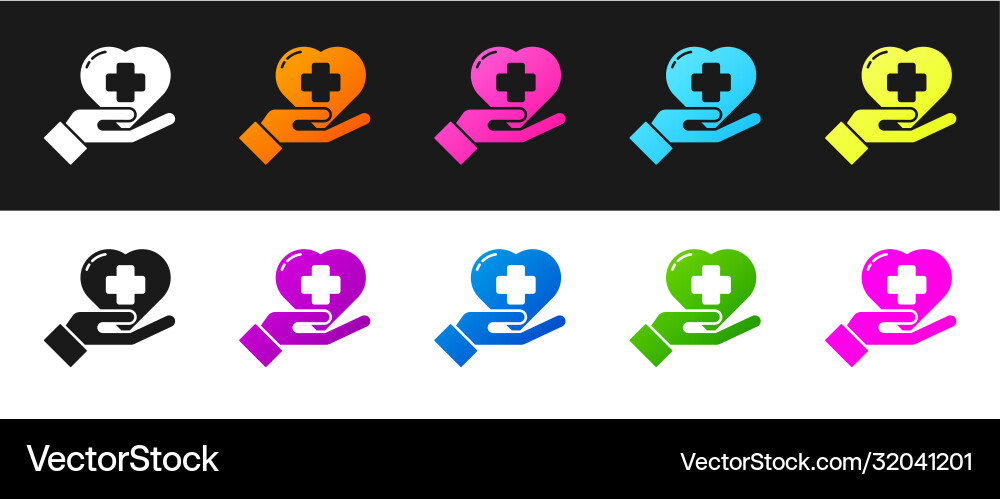 Set heart with a cross icon isolated on black Set heart with a cross icon isolated on black vector image