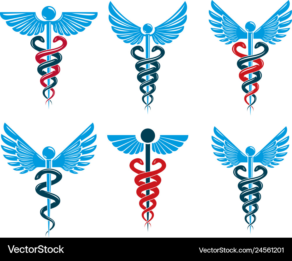 Set of caduceus symbols created using bird wings Set of caduceus symbols created using bird wings vector image