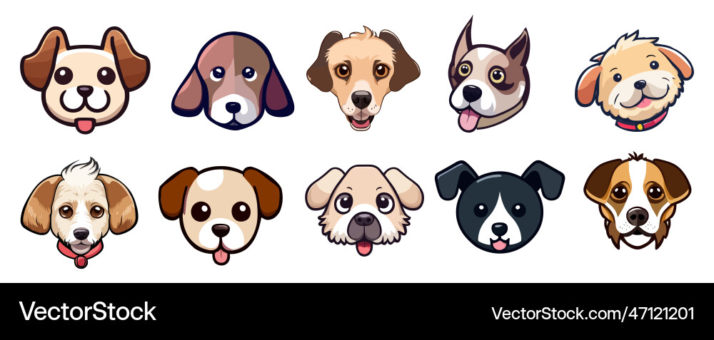 Set of heads different breeds dogs Set of heads different breeds dogs vector image