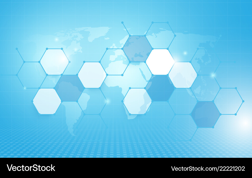 Abstract geometric hexagon pattern and wold map Vector Image