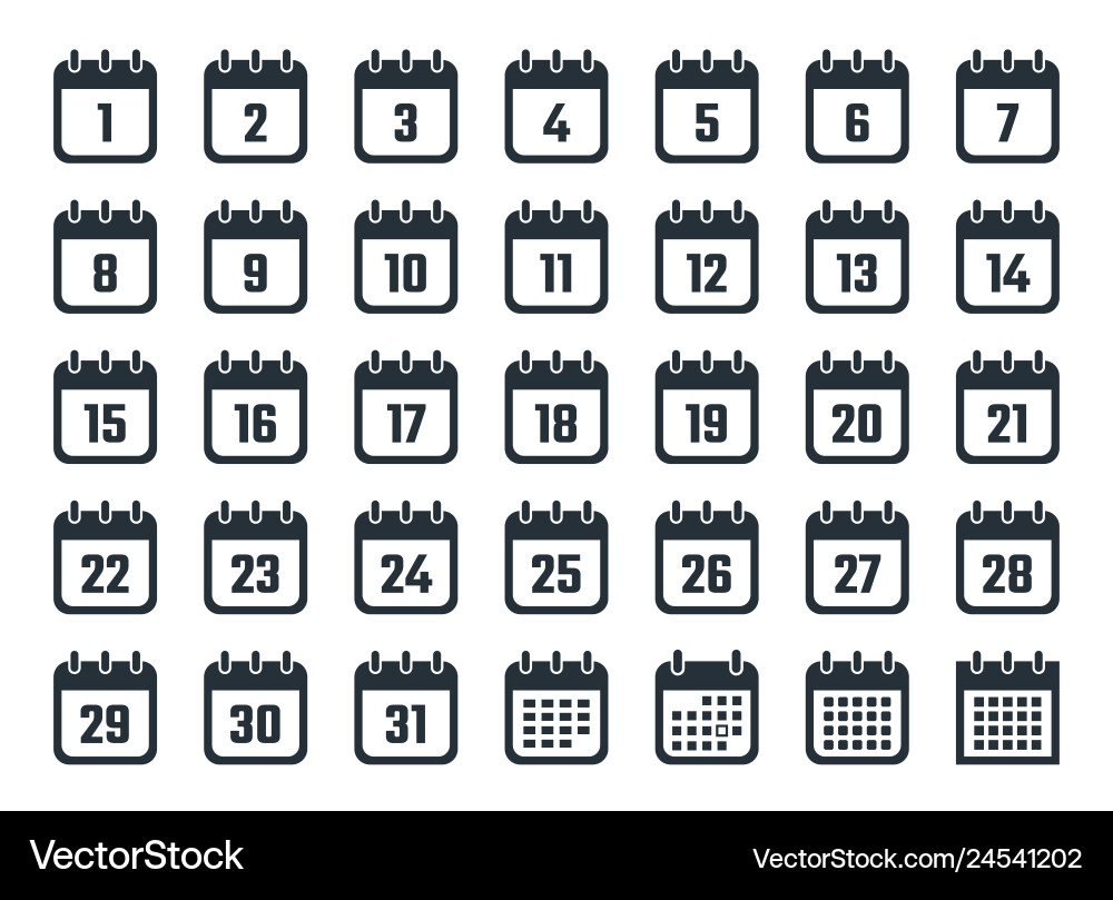 Calendar icons set with dates from 1 to 31 Calendar icons set with dates from 1 to 31 vector image