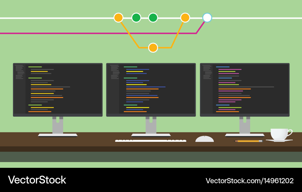 Git Code Repository Concept mit Monitoren vektorbild
