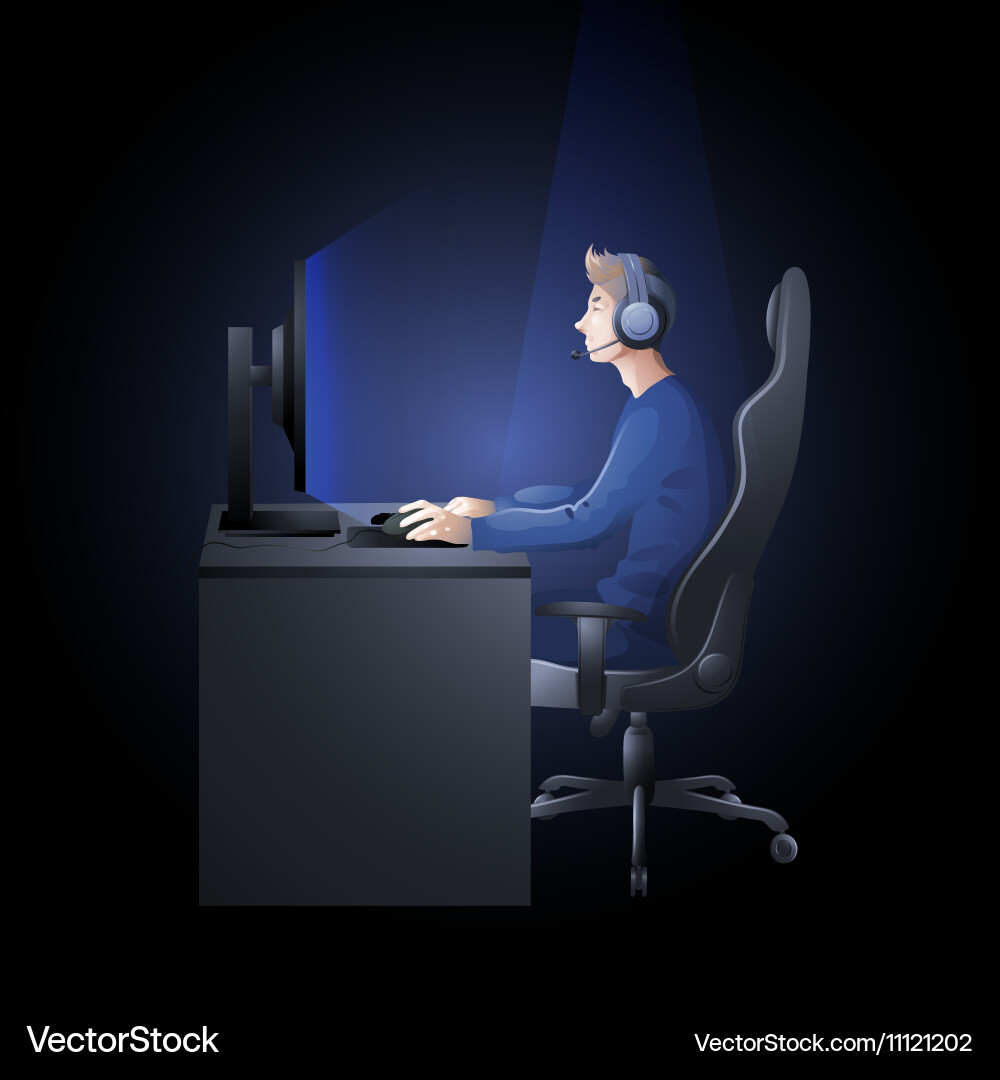 Guy playing the computer Vector Image
