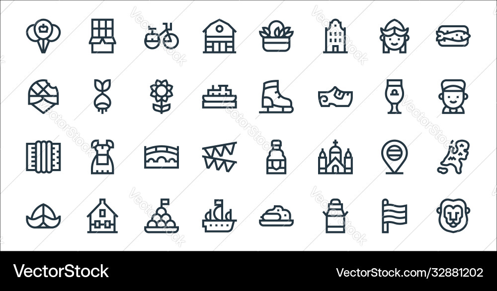 Holland line icons linear set quality Holland line icons linear set quality vector image