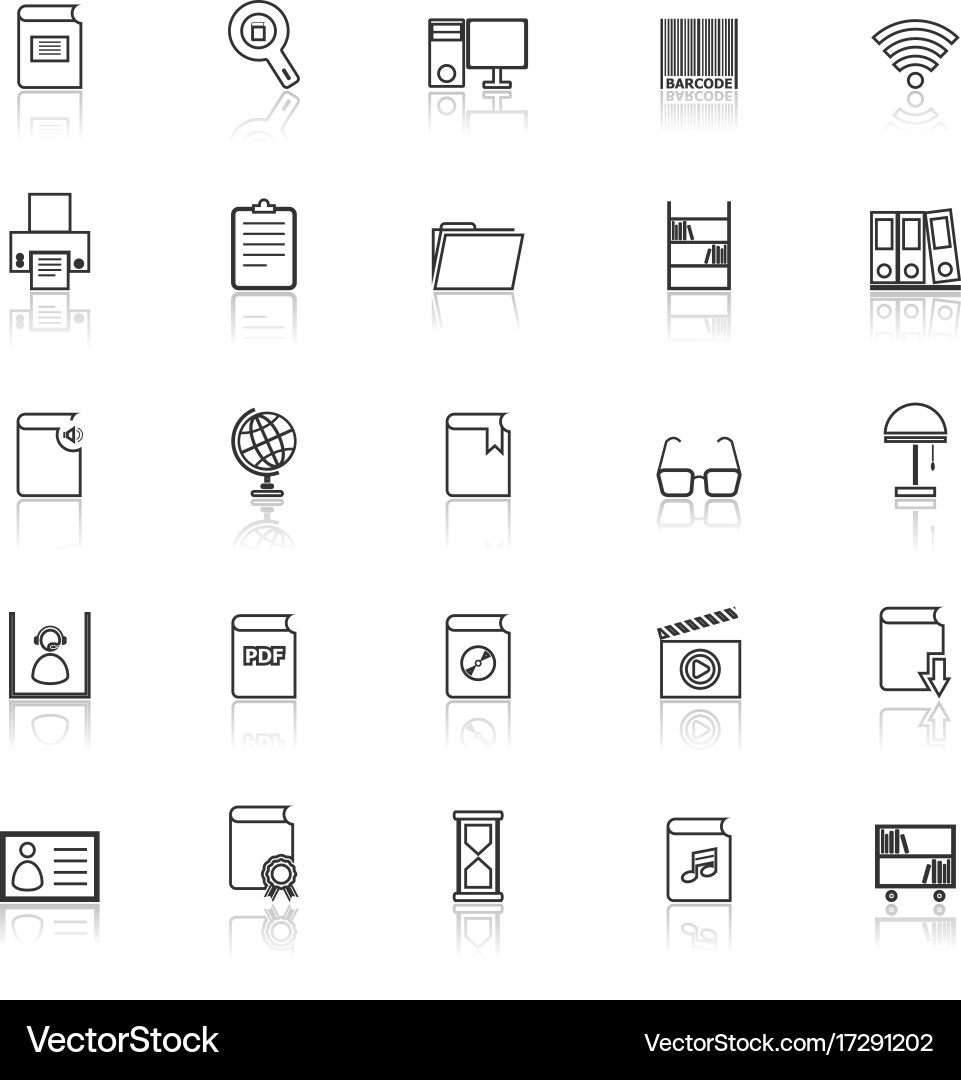 Library line icons with reflect on white vector image