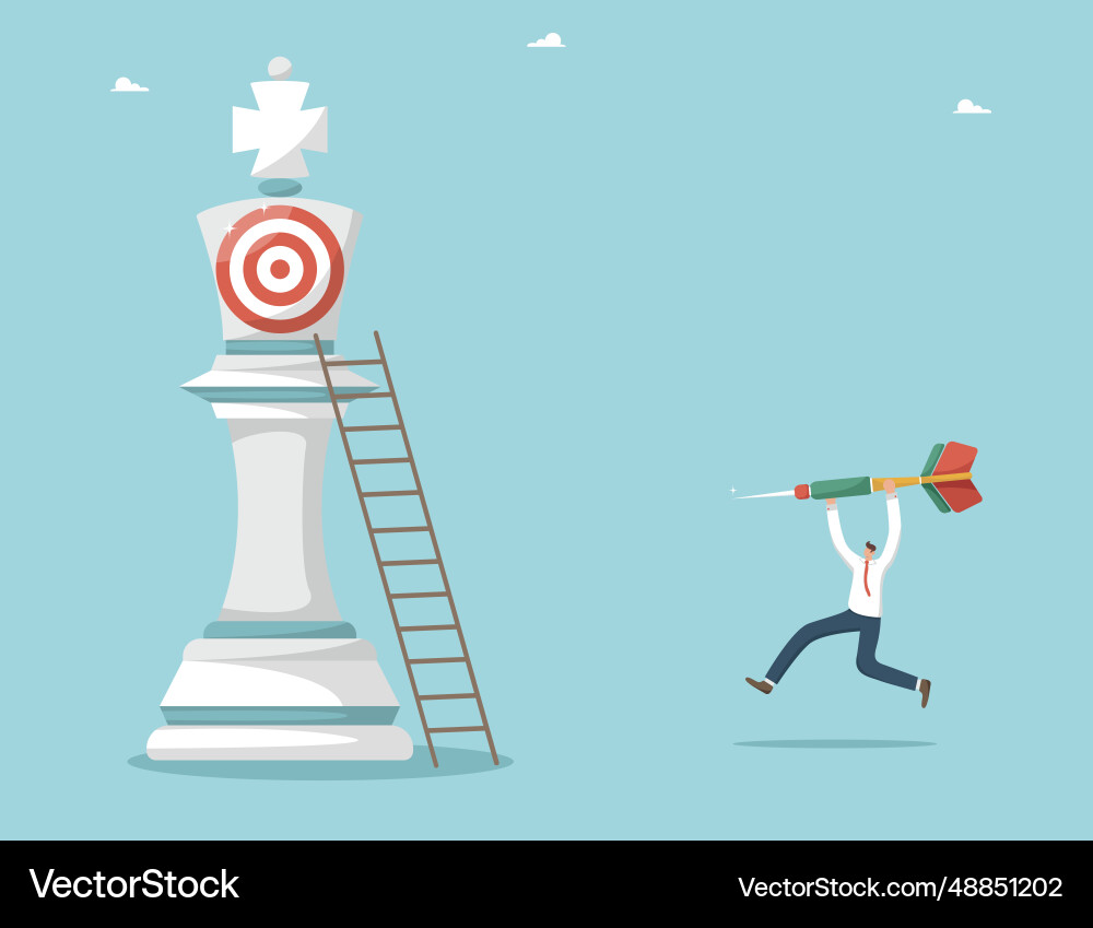 Man runs with dart towards chess piece Man runs with dart towards chess piece vector image