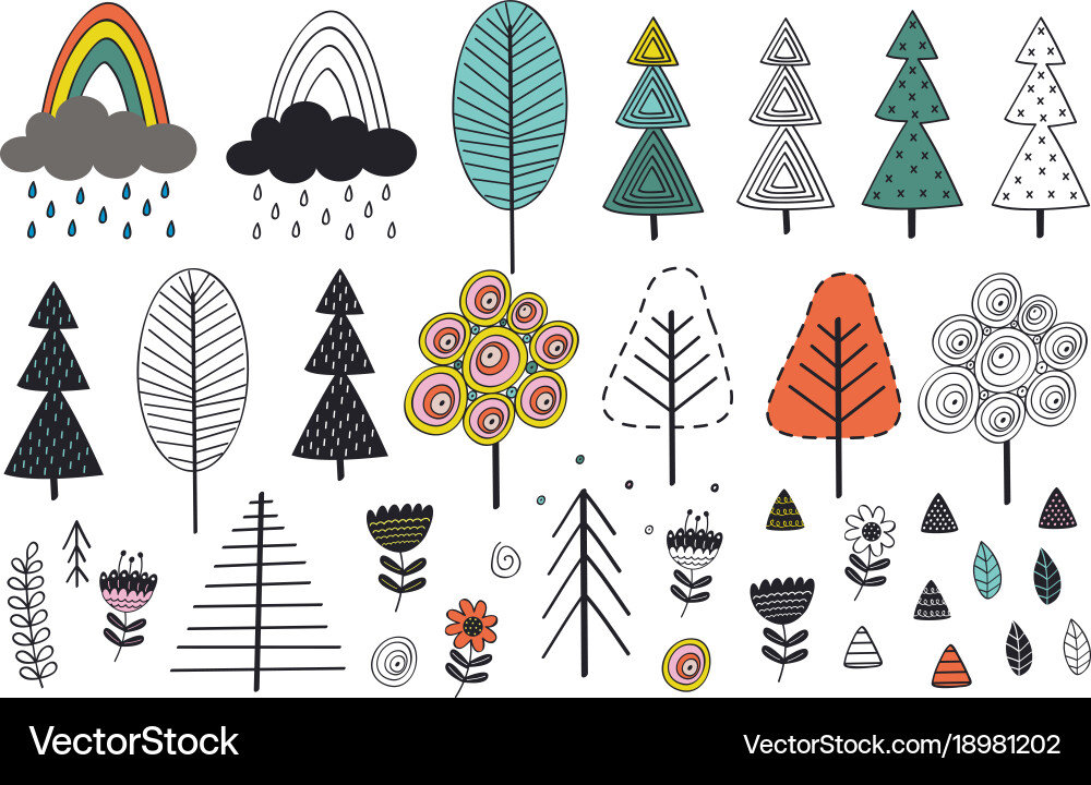 Scandinavian Tree & Element Collection vector image