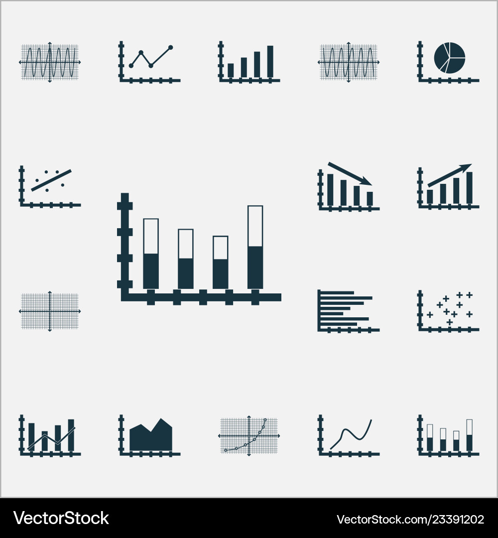 Set of graphs diagrams and statistics icons Set of graphs diagrams and statistics icons vector image