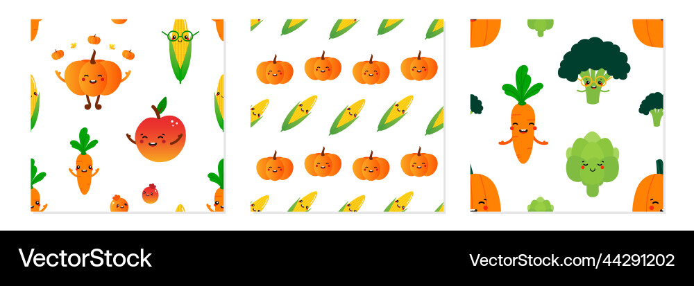 Set of patterns with vegetable characters Vector Image