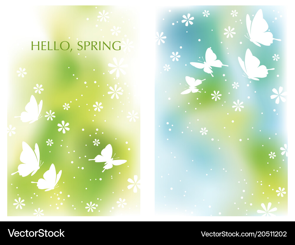 Set of springtime background with butterflies vector image