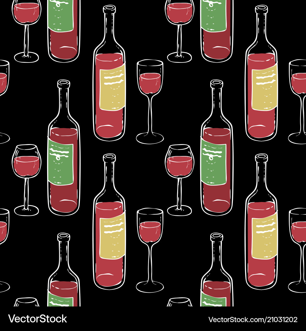 Wine glasses and bottles seamless pattern vector image