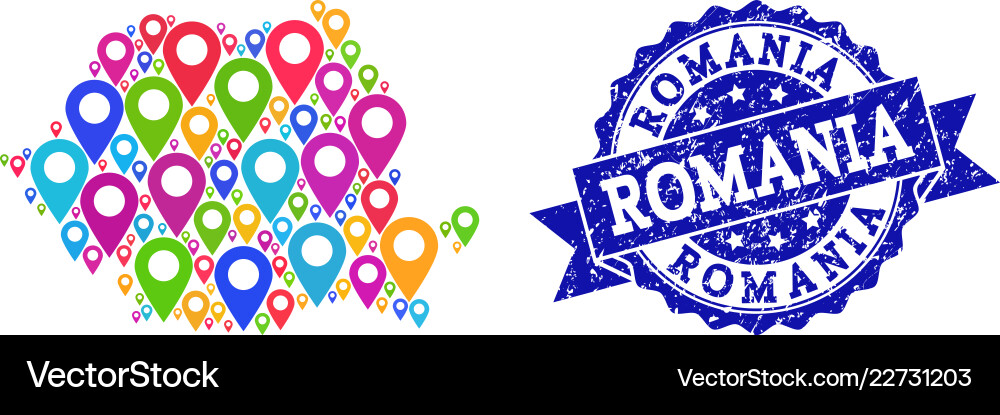 Collage map of romania with pointers Collage map of romania with pointers vector image