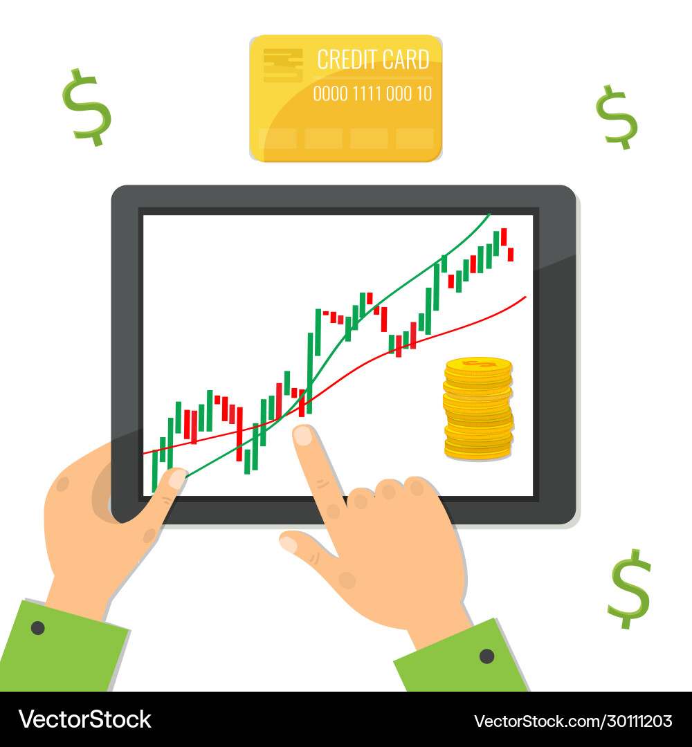 Computer tablet with trading candlestick chart Vector Image