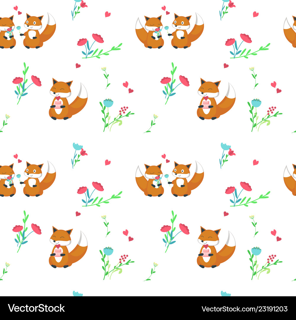 Cute Foxes in Love Pattern vector image