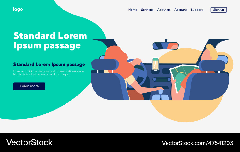Driver and passenger navigating on road within map Driver and passenger navigating on road within map vector image