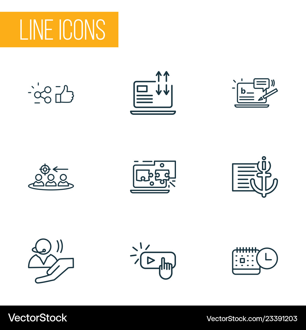 Engine icons line style set with related content Engine icons line style set with related content vector image