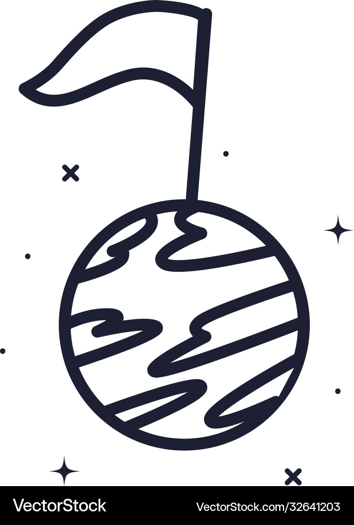 Flag on planet line style icon design vector image