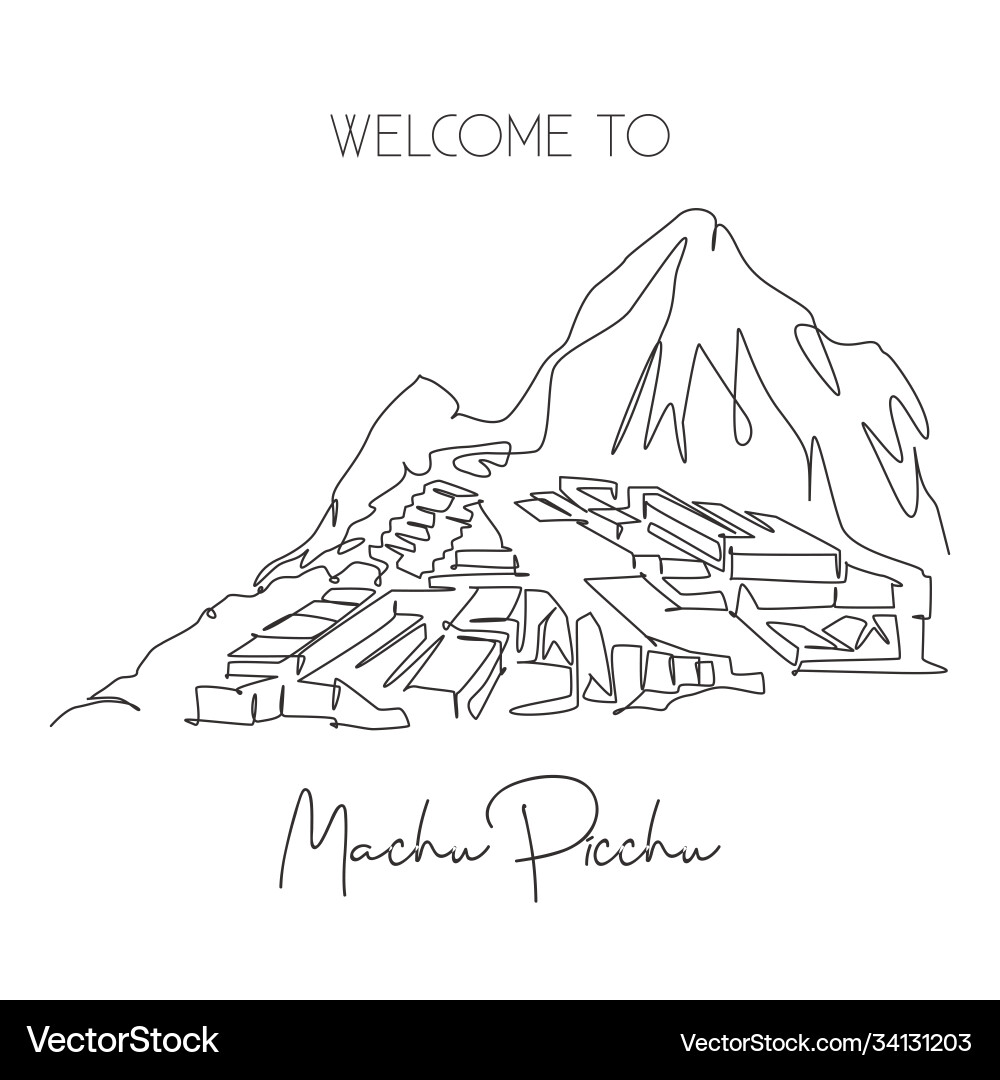 Machu Picchu - Single Line Drawing Vector Image