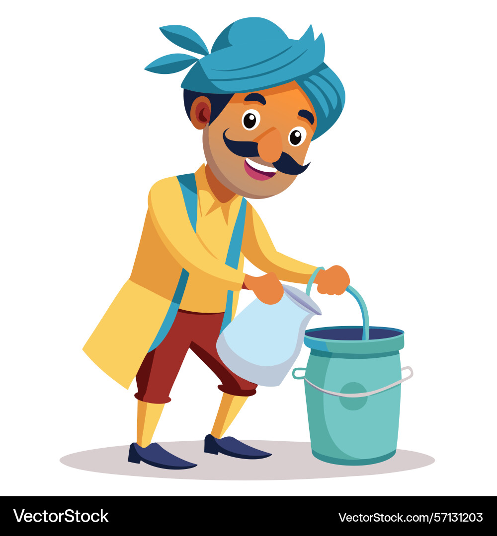 Man pouring liquid from container into bucket Vector Image