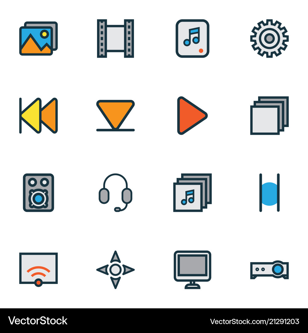 Multimedia icons colored line set with Multimedia icons colored line set with vector image
