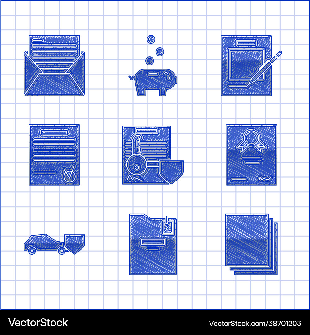 Set document with key shield personal folder vector image