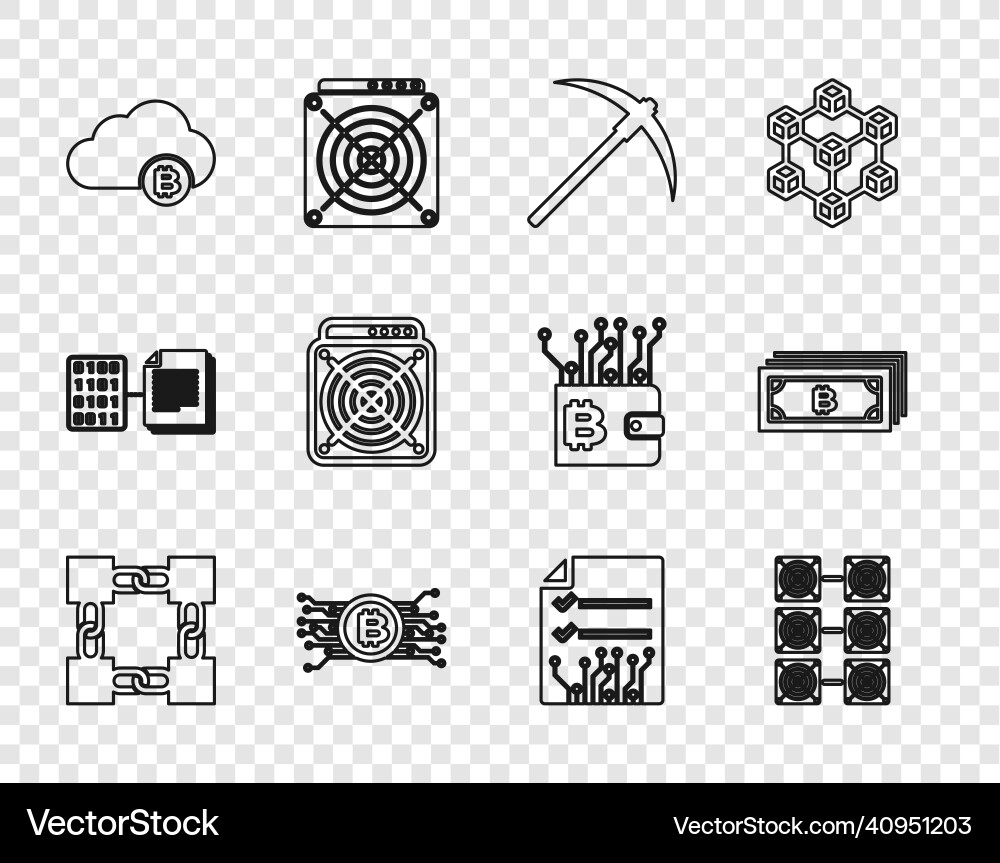 Set line blockchain technology mining farm Set line blockchain technology mining farm vector image