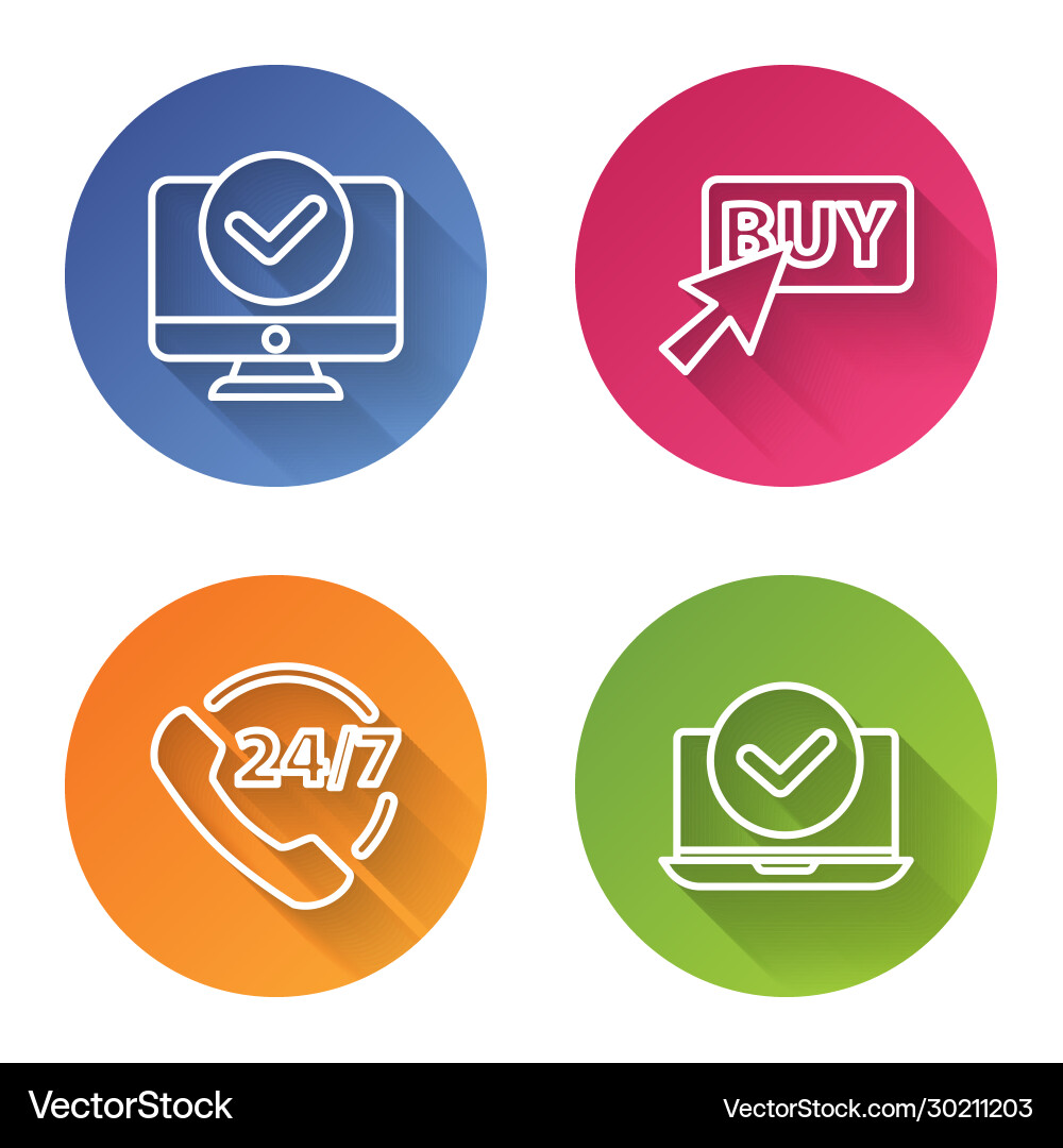 Set line computer monitor buy button telephone Vector Image