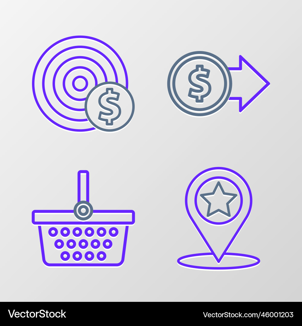 Set line map pointer with star shopping basket Set line map pointer with star shopping basket vector image