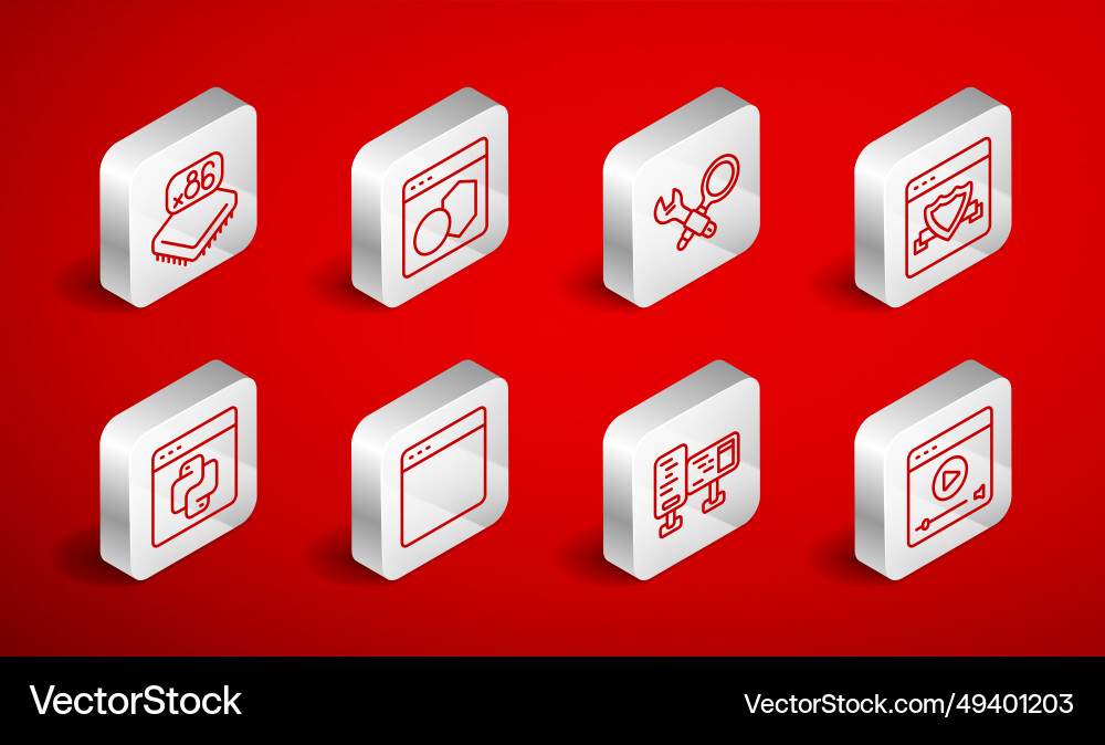 Set line online play video software debugging Set line online play video software debugging vector image