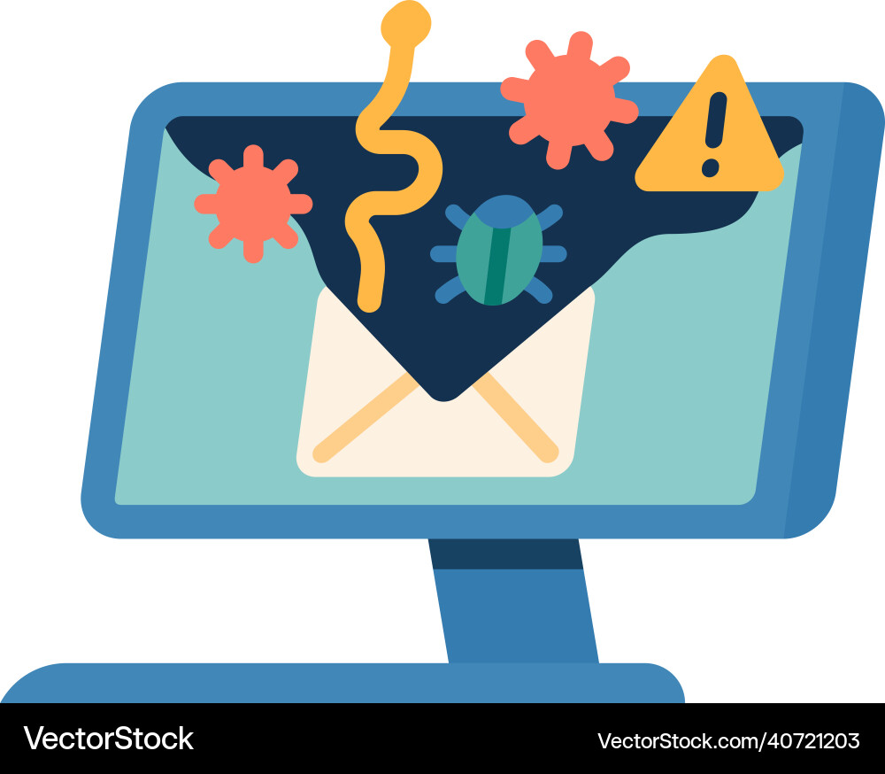 Virus spreading from open mail on computer screen Vector Image