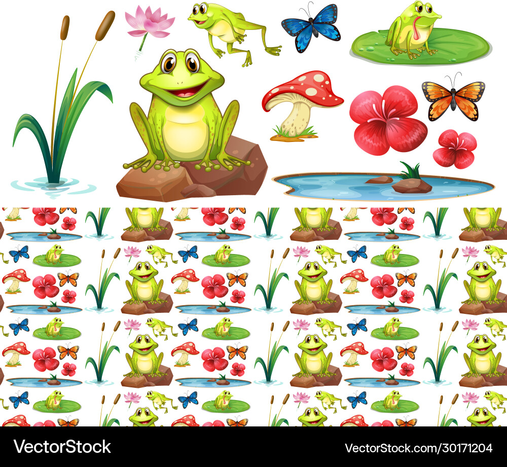 Cheerful Pond Frogs Background Vector Image