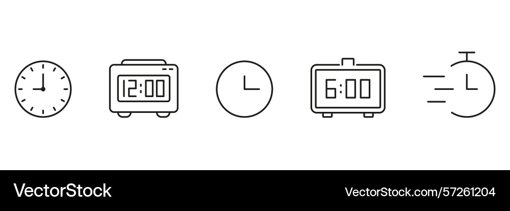 Clock and timer line icon set time management Clock and timer line icon set time management Vector Image