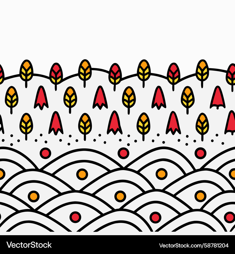 Geometric pattern with trees and hills in red Geometric pattern with trees and hills in red Vector Image