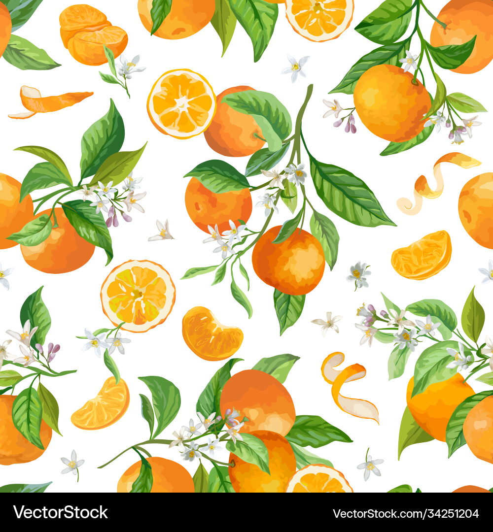 Mandarin floral pattern seamless fruit vector image