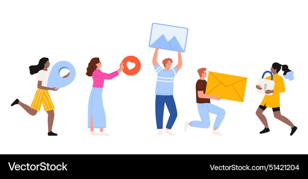 People with different objects of online services People with different objects of online services vector image