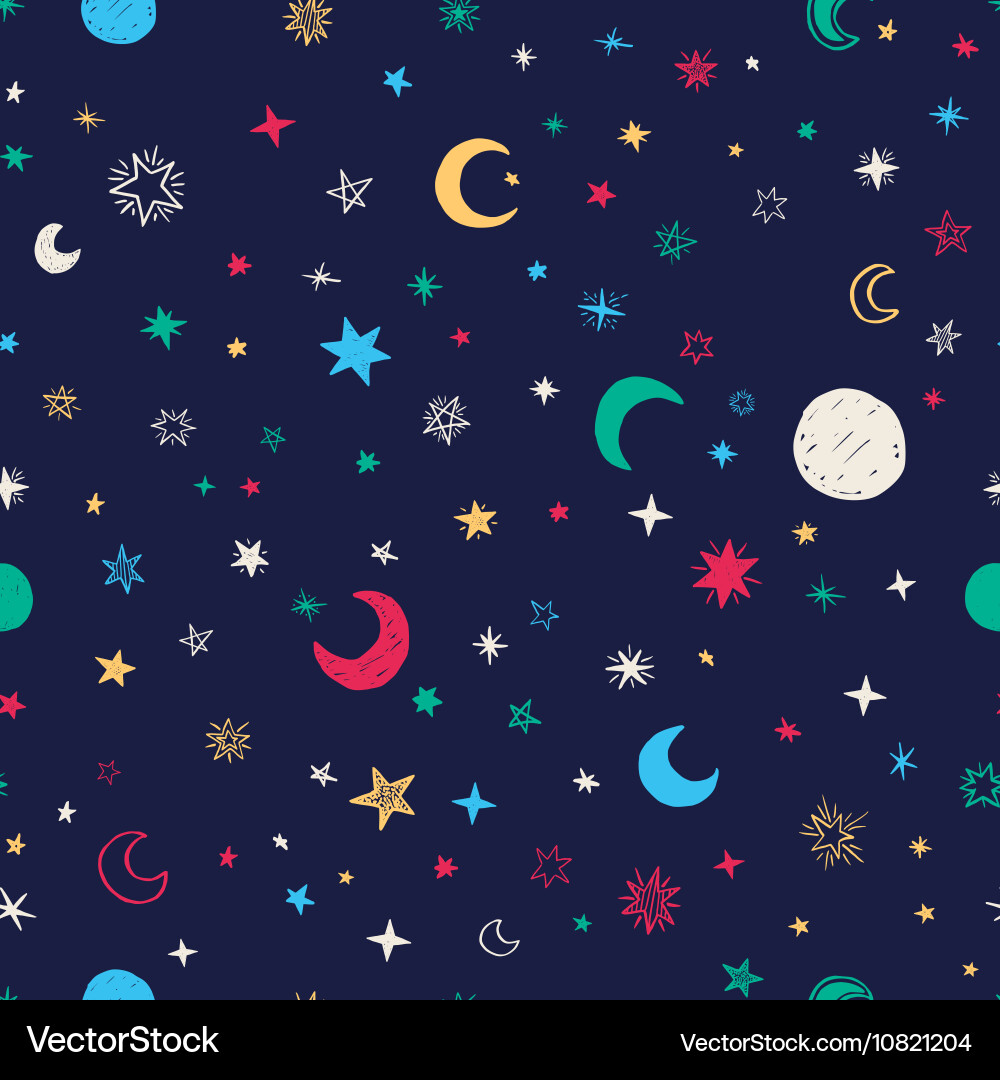 Seamless pattern with handdrawn stars and moons Vector Image