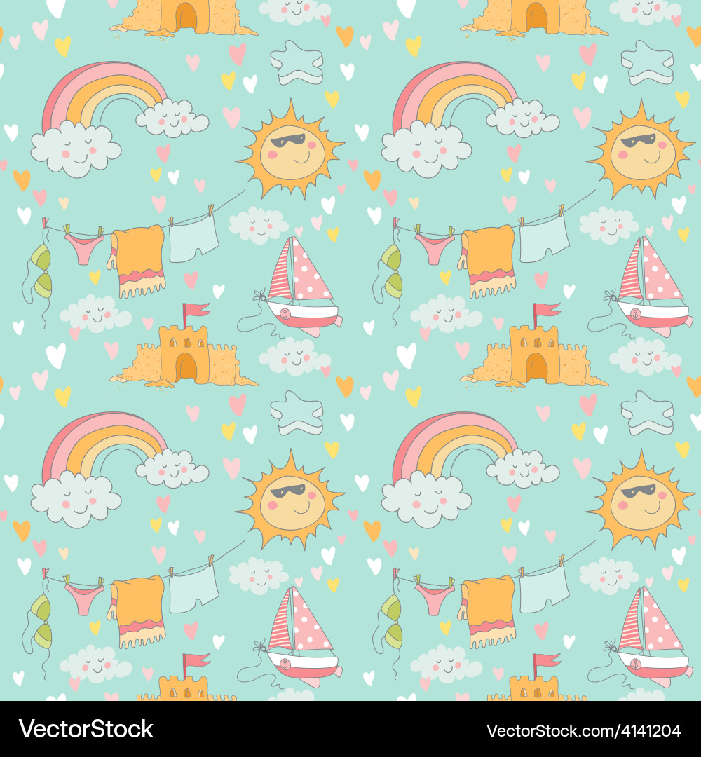 Seaside and summer background - seamless pattern vector image
