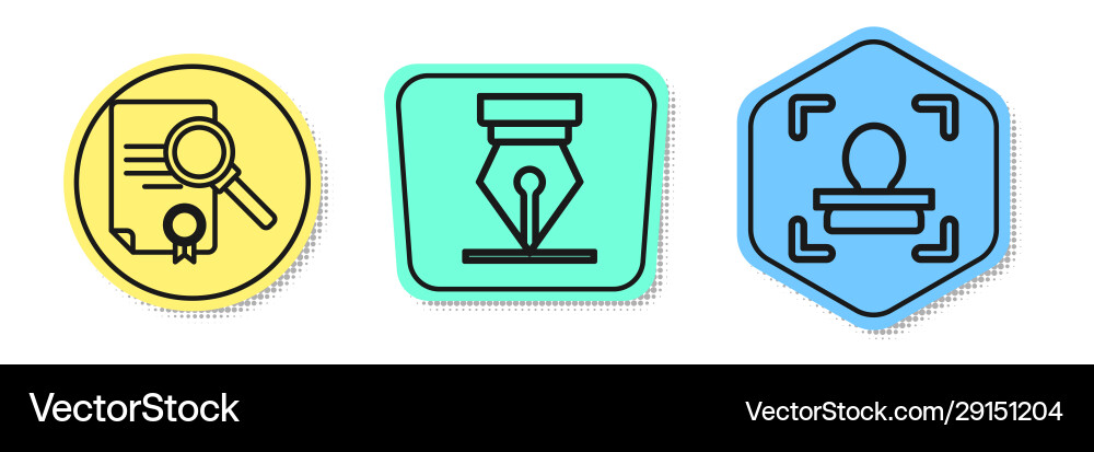 Set line document with search fountain pen nib Set line document with search fountain pen nib vector image