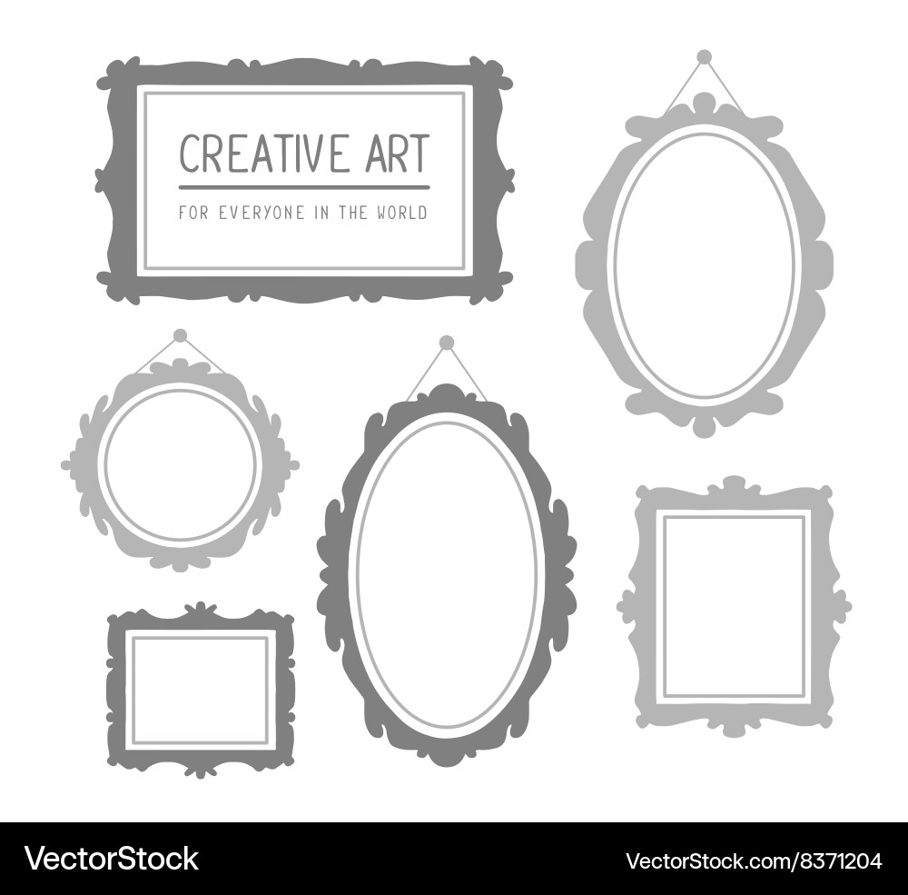 Set of gray rectangular and oval frames i vector image